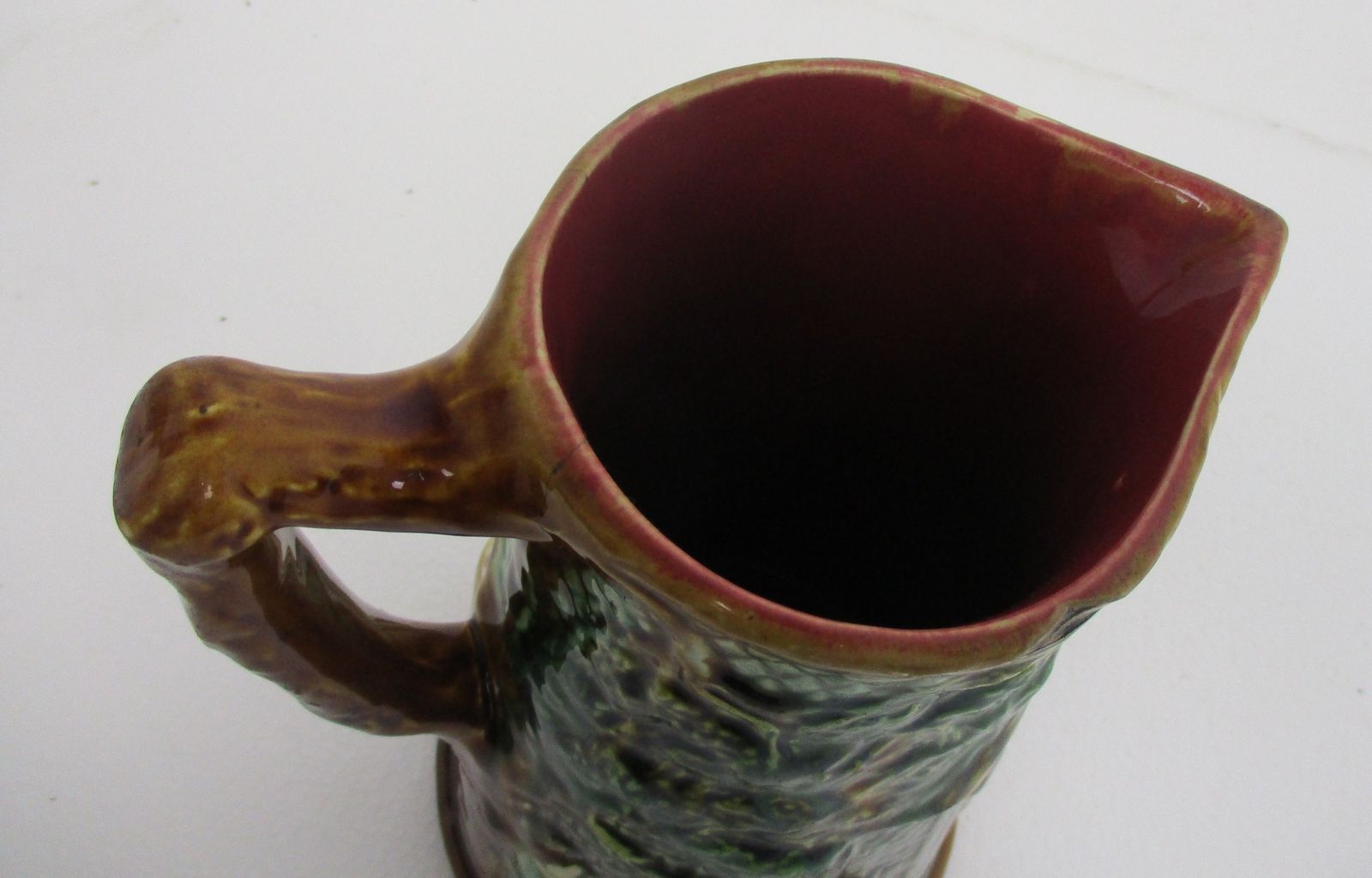 Antique Barbotine Majolica French Tavern Pitcher Wonderful Scenes photo vinterior