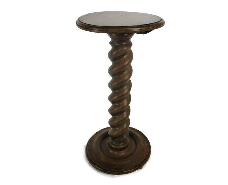 Hand Carved Wood Barley Twist Side Display Wine Table Pedestal Plant Stand 27.16