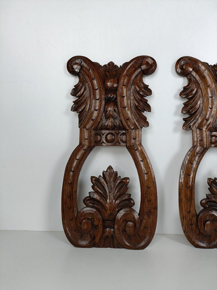 Three Hand Carved Wooden Trims Panels Pediments Corbels Antique Flowers Gorgeous photo Home Decor