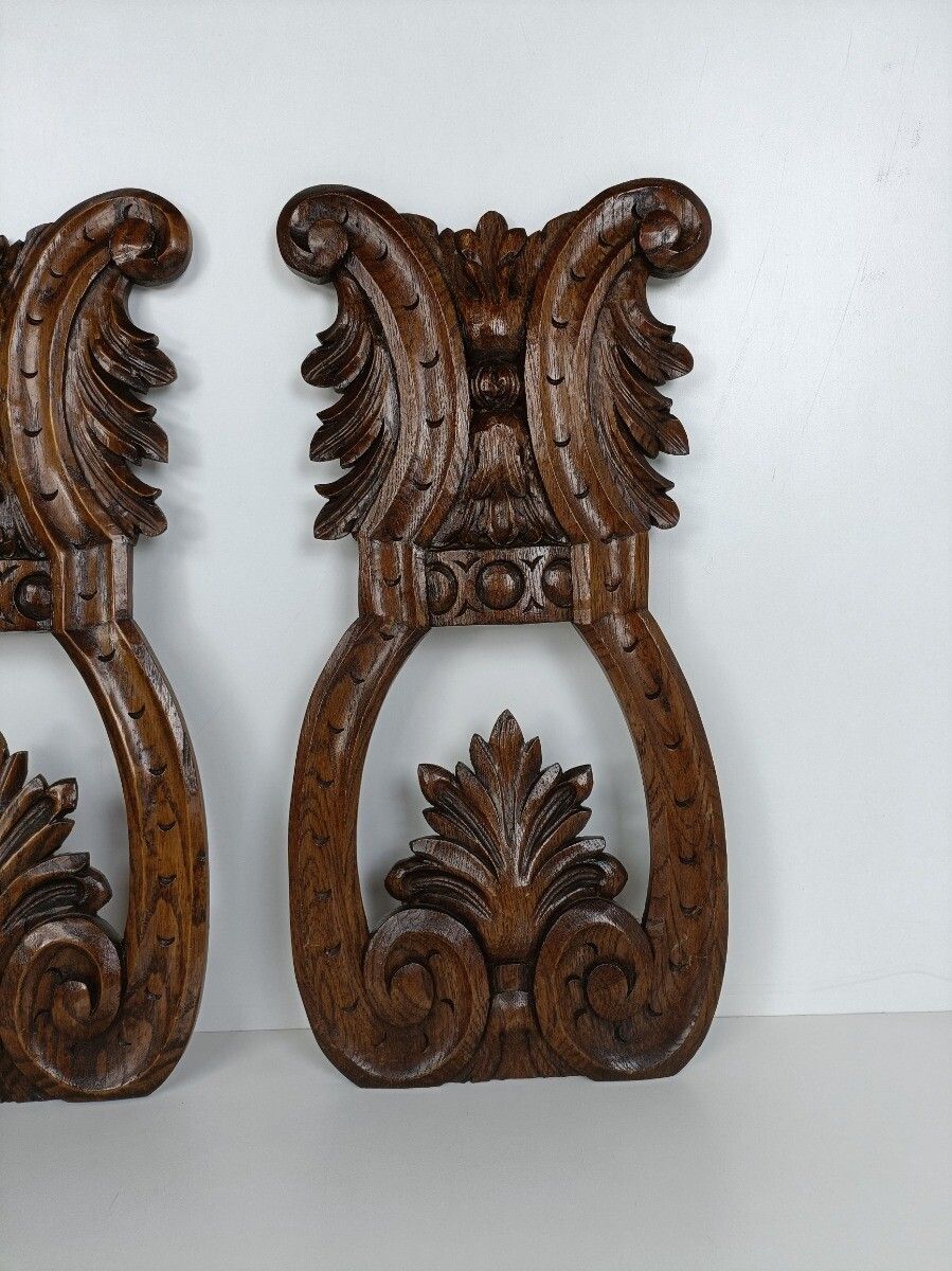 Three Hand Carved Wooden Trims Panels Pediments Corbels Antique Flowers Gorgeous photo vinterior