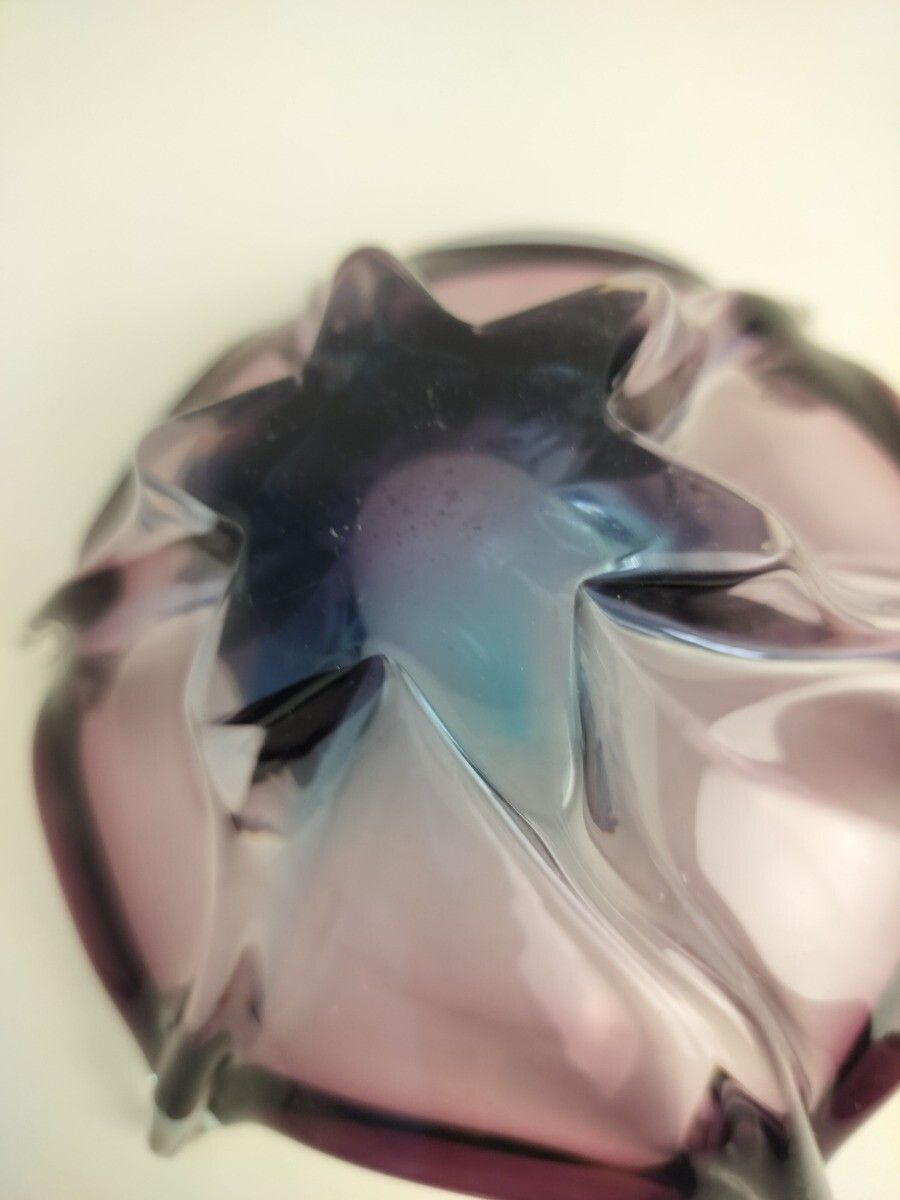 Italian Small Blue Purple Clear Bowl Dish Centerpiece Murano Seguso Art Glass Mo photo 81.0