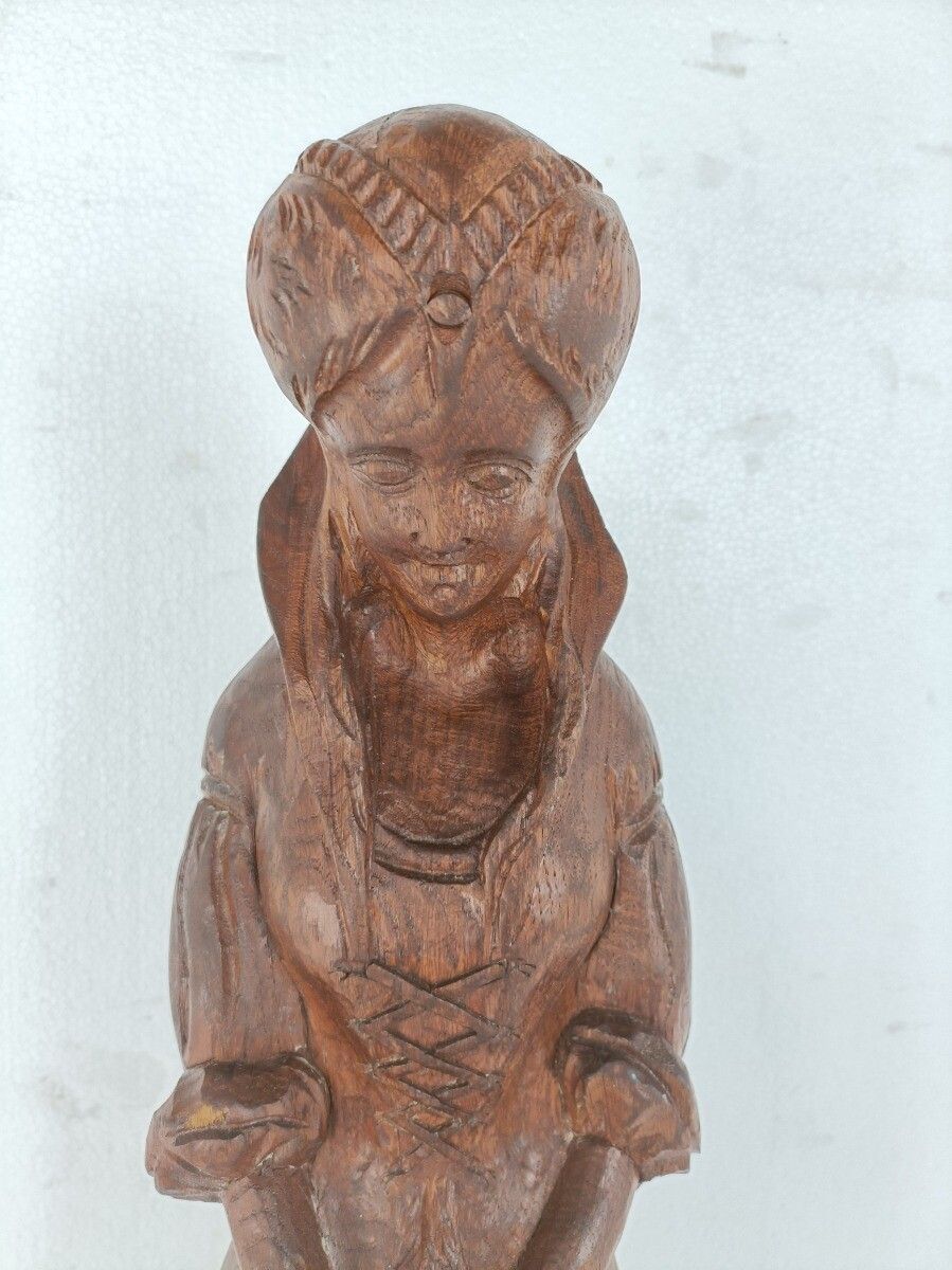 Hand Carved Wooden Statue Sculpture Victorian Lady With Fan photo furniture