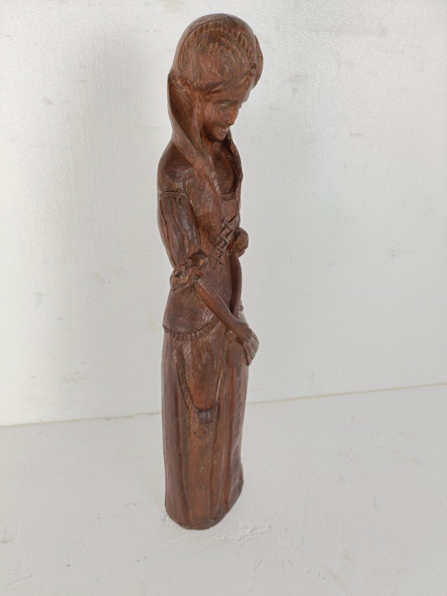 Hand Carved Wooden Statue Sculpture Victorian Lady With Fan photo Art