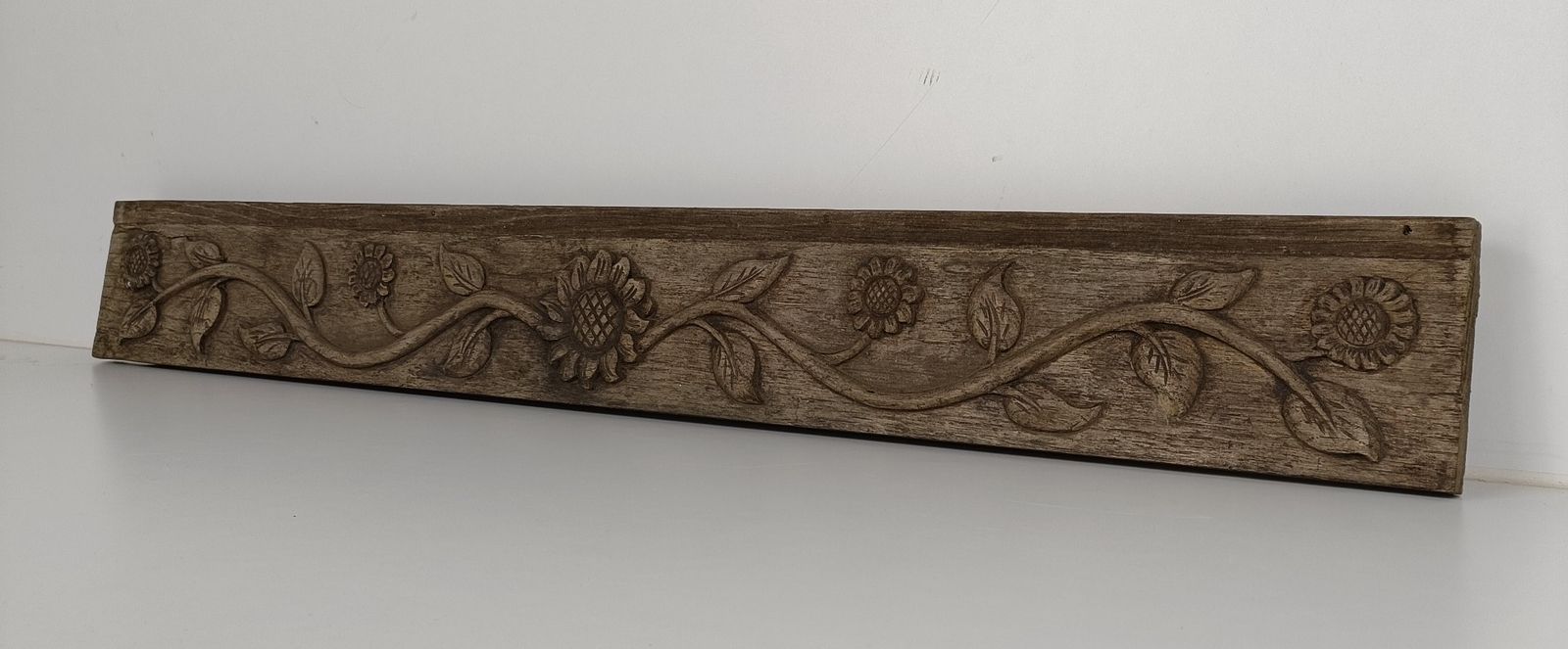 Antique Hand Carved Wooden Pediment Corbel Architectural Slat Sunflowers Beautif photo for sale