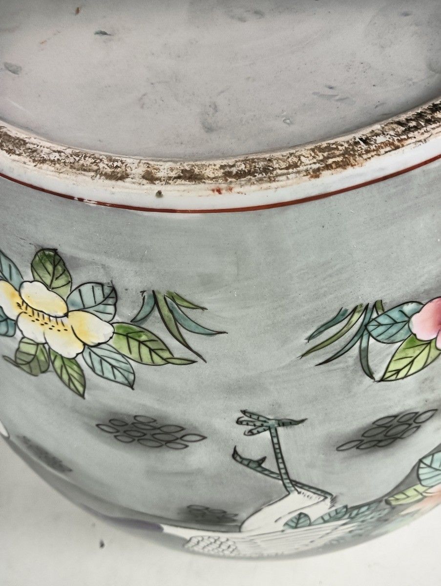 Vintage Chinese Porcelain Koi Fish Bowl Planter Vase Cachepot Flower Pot Shades photo vintage