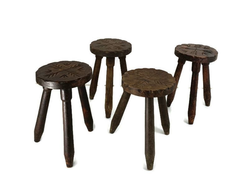 Set Of 4 Spanish Tripod Side Display Wine Milking Stools Tables Pedestals Plant