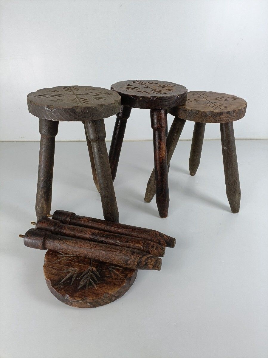 Set Of 4 Spanish Tripod Side Display Wine Milking Stools Tables Pedestals Plant photo buy