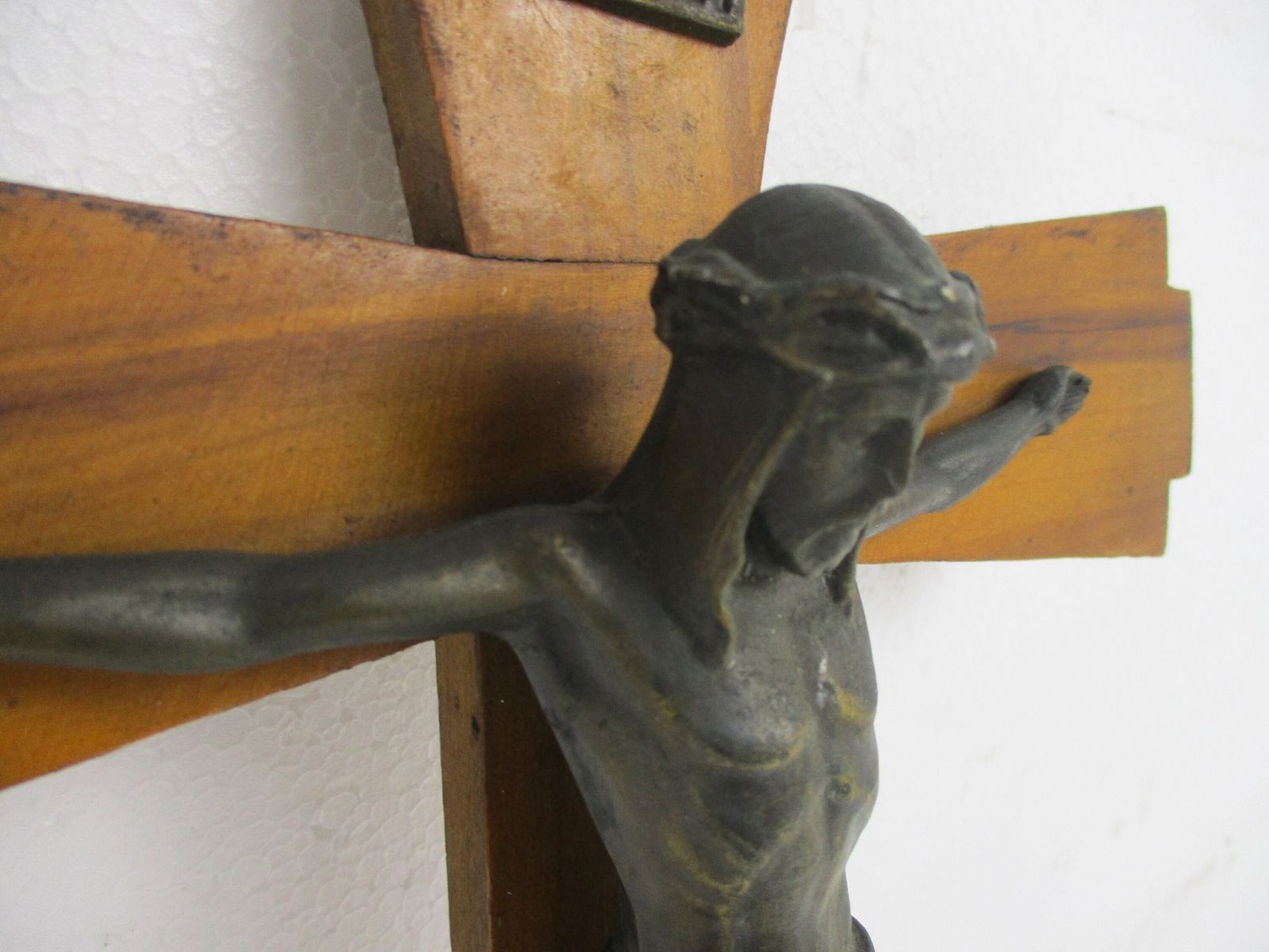 Art Deco Bauhaus Hanging Wall Crucifix Wood Brass Corpus Modernist Jesus Christ photo 117.0