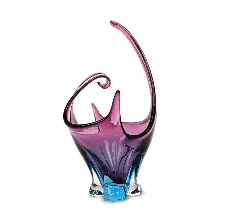 Italian Cranberry Blue Bowl Dish Centerpiece Murano Seguso Art Glass Stunning