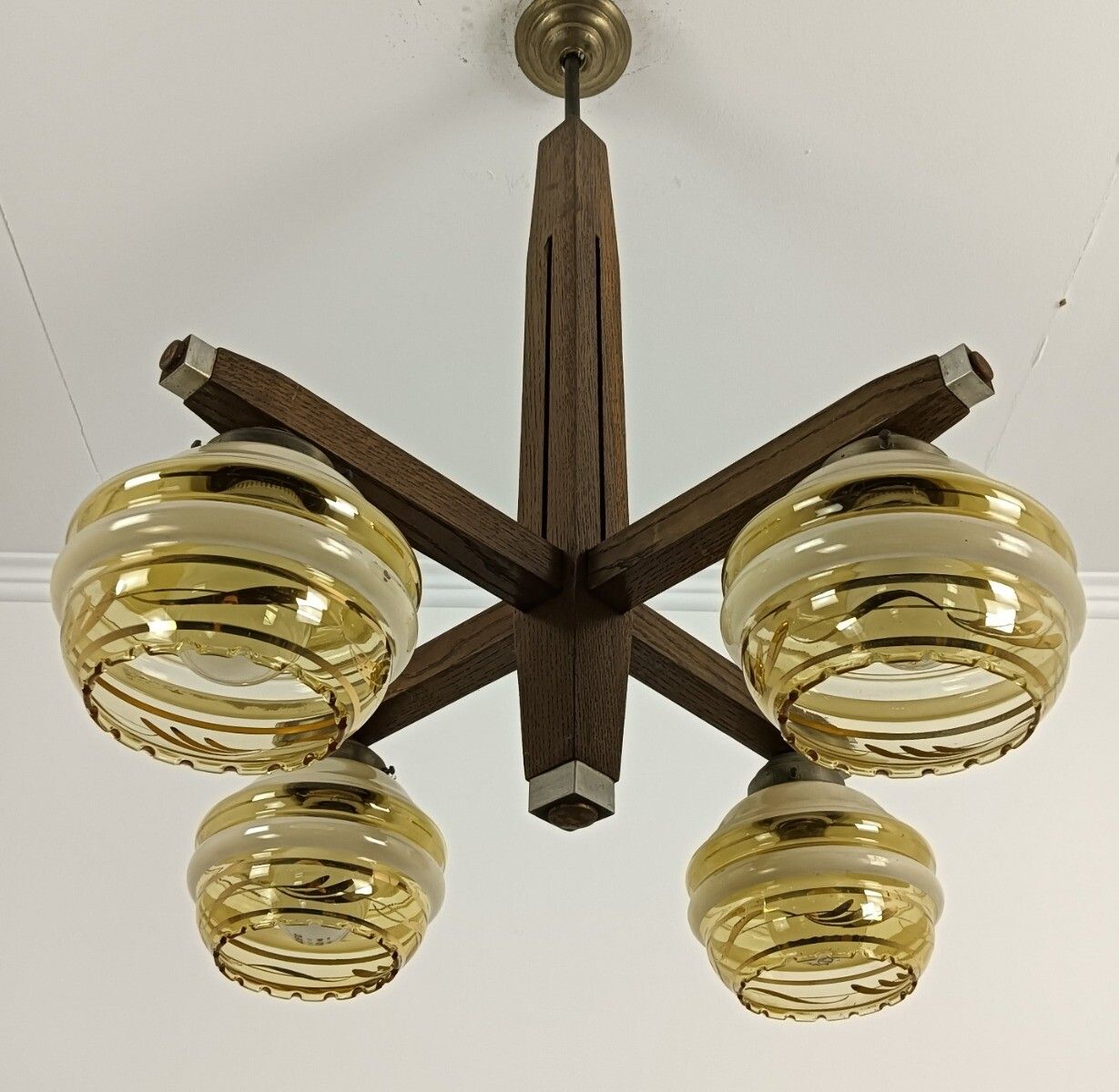 Art Deco Antique Chandelier 4 Lights Glass Shades Stylish Fixture Beautiful photo vinterior