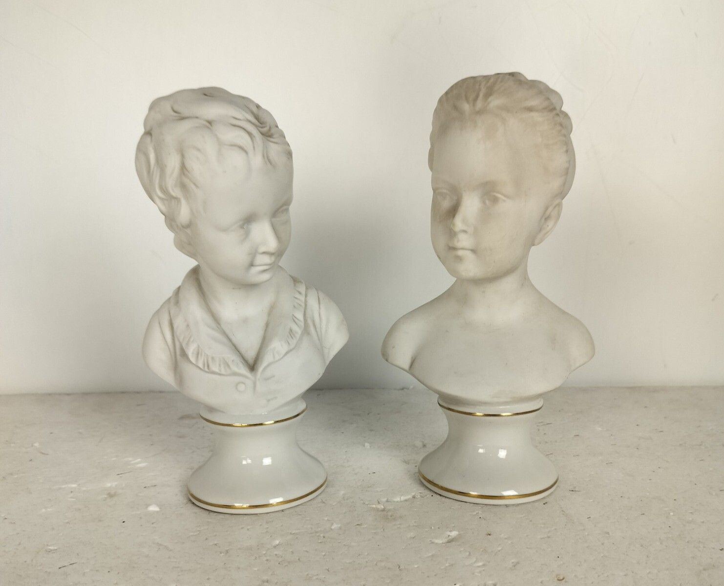 Couple Small Busts Boy Girl Capodimonte Marked Bisque Porcelain Vintage Lovely photo 97.0