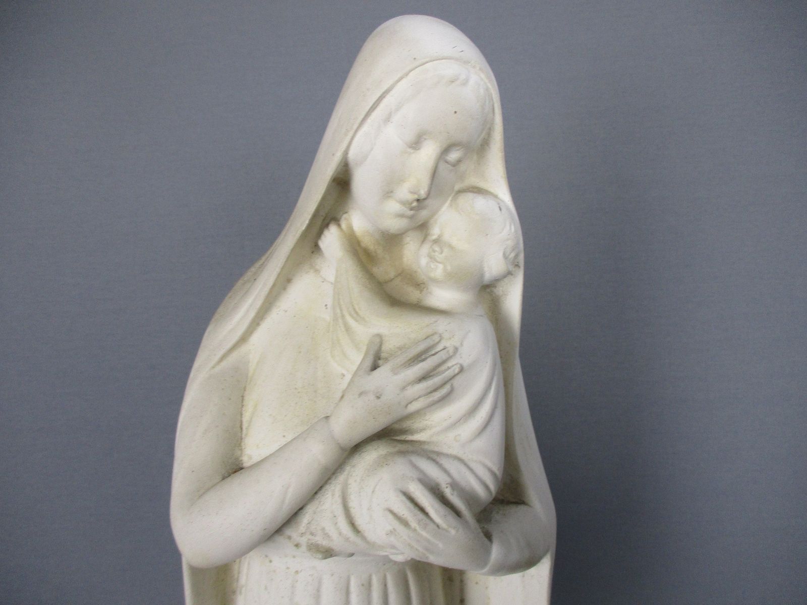 L Art Deco Virgin Mary Madonna Infant Child Plaster Statue Tenderness Lovely Chu photo furniture