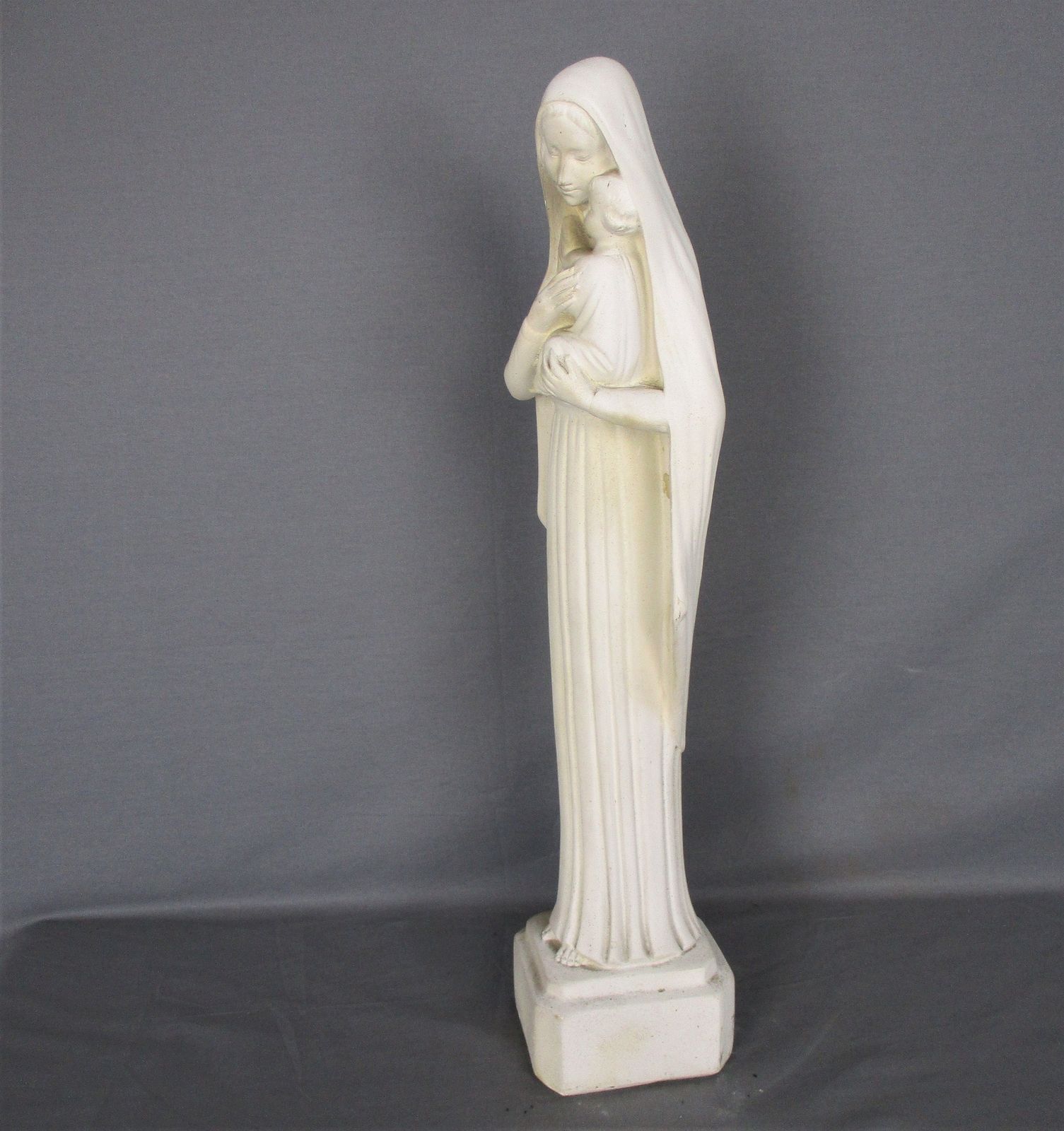 L Art Deco Virgin Mary Madonna Infant Child Plaster Statue Tenderness Lovely Chu photo 303.0