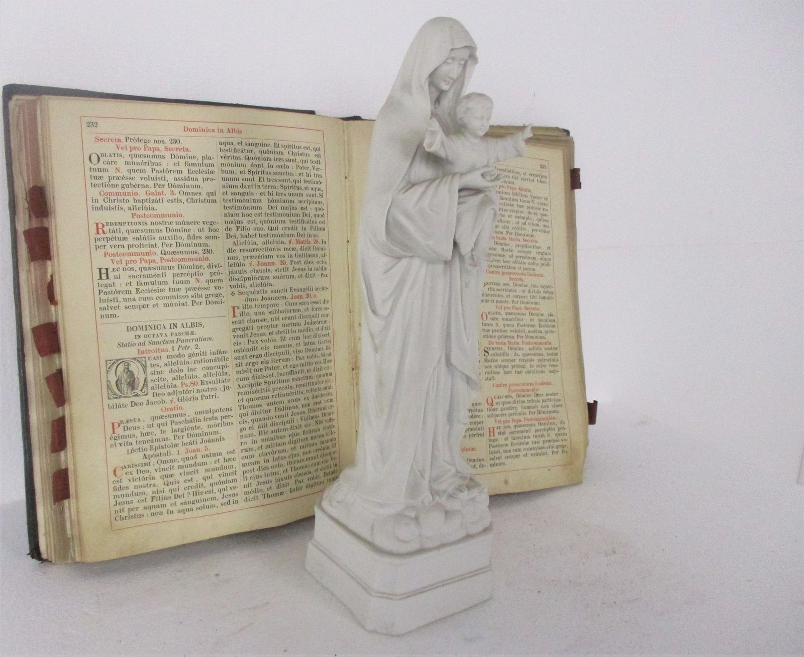 Antique Bisque Porcelain Statue Virgin Our Lady Mary Infant Child Exquisite Gorg photo furniture