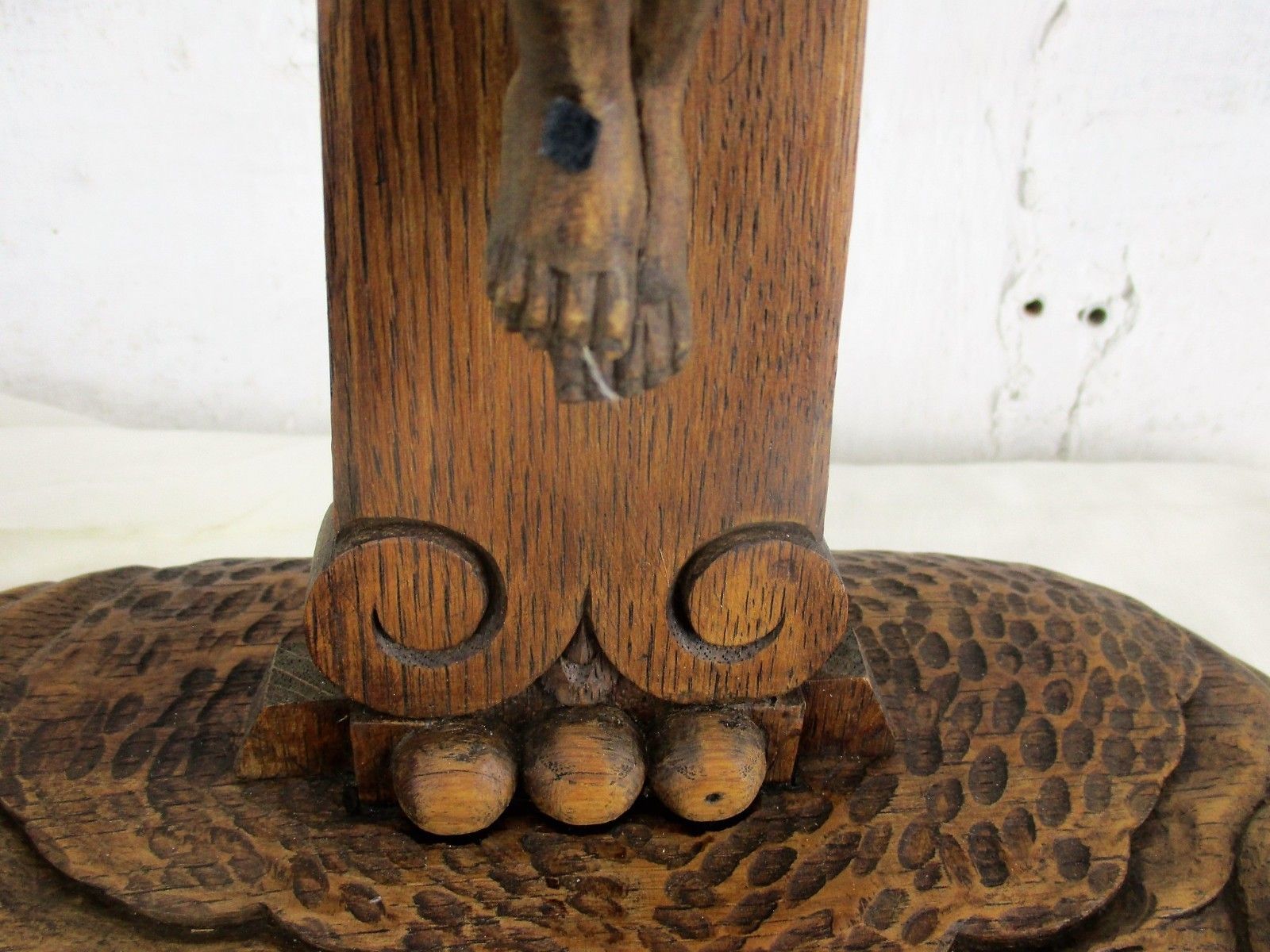 Stunning  Standing Hand Carved Oak Art Crucifix  Jesus Christ Dragon Htf Wow 70s photo vinterior