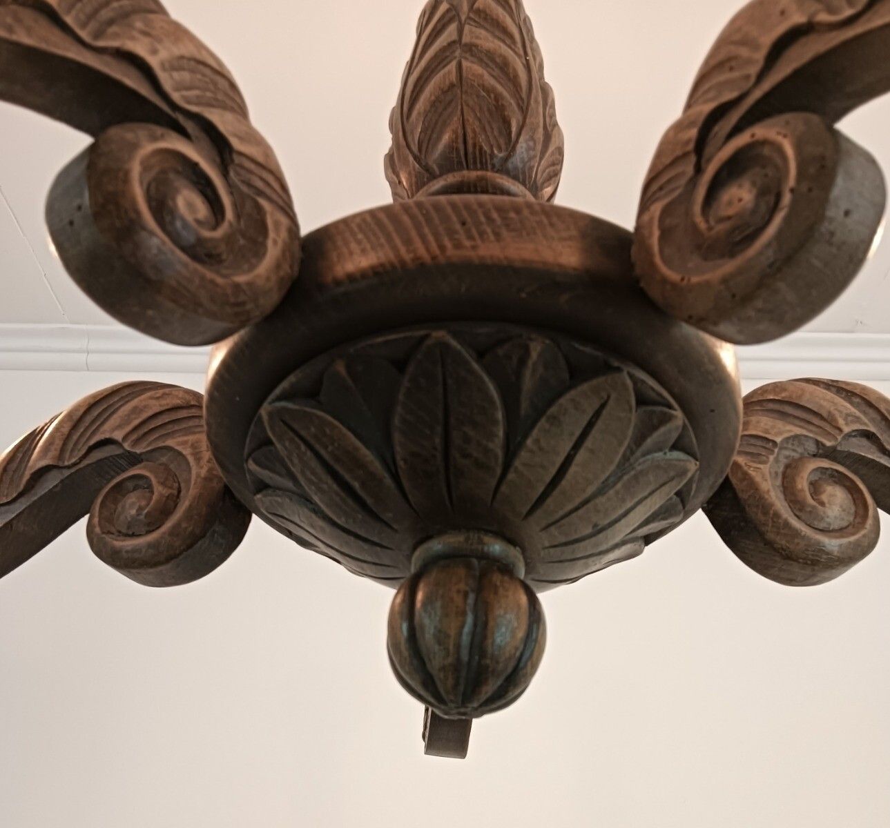 Chandelier Carved Wood Ornate 5 Lights Arms Fixture Lamp Farmhouse Barn Style photo vinterior