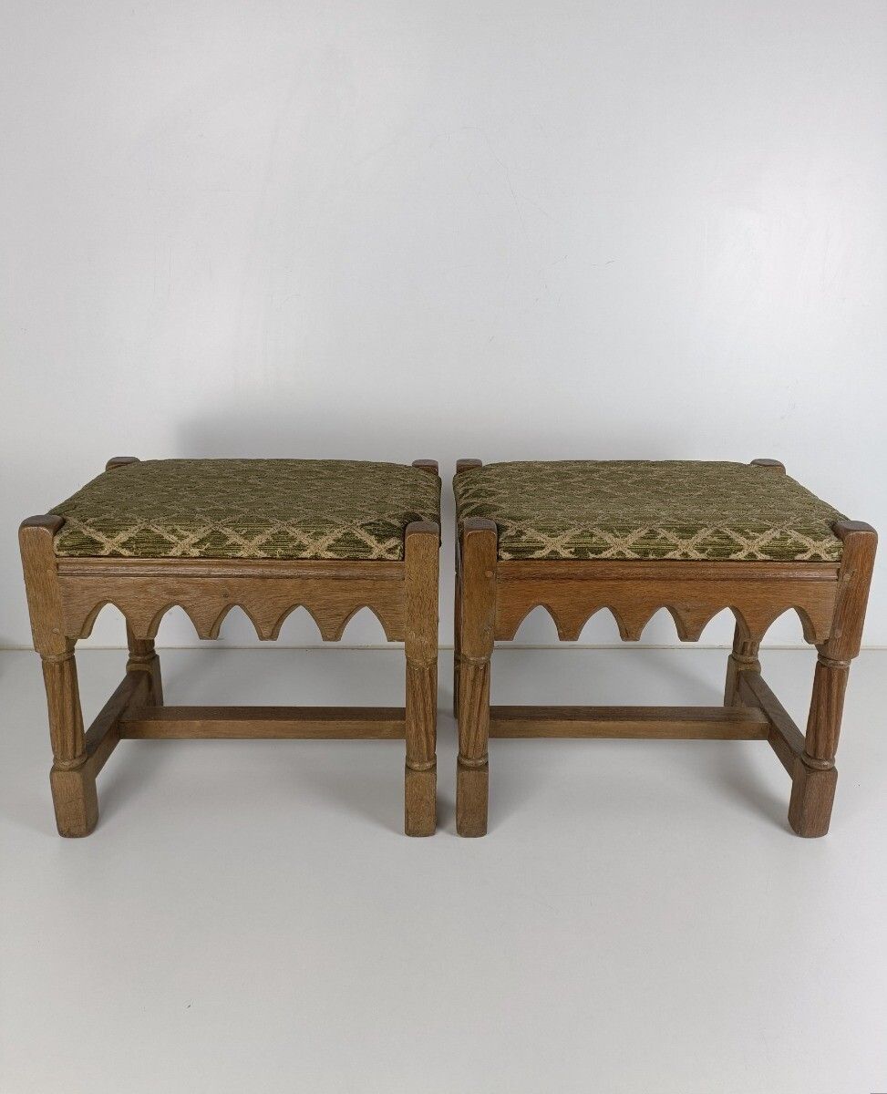 Couple Of Gothic Church Footstool Foot Rests 19th Century Oak French photo vinterior