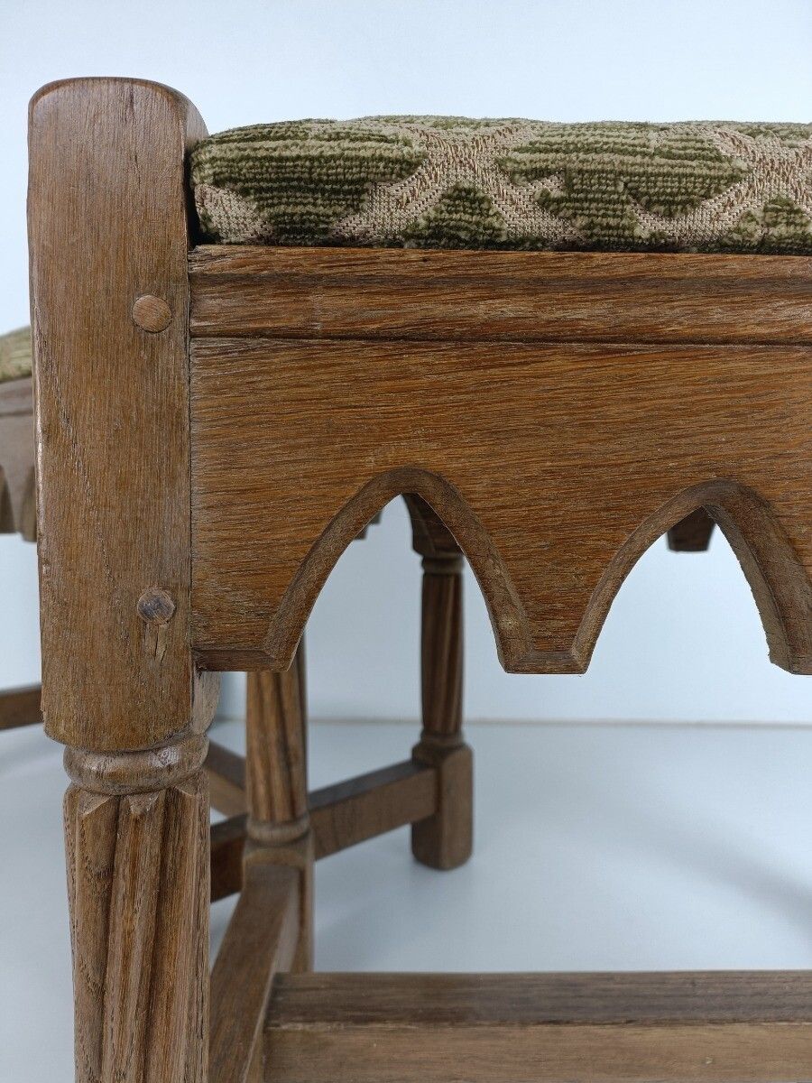 Couple Of Gothic Church Footstool Foot Rests 19th Century Oak French photo vintage