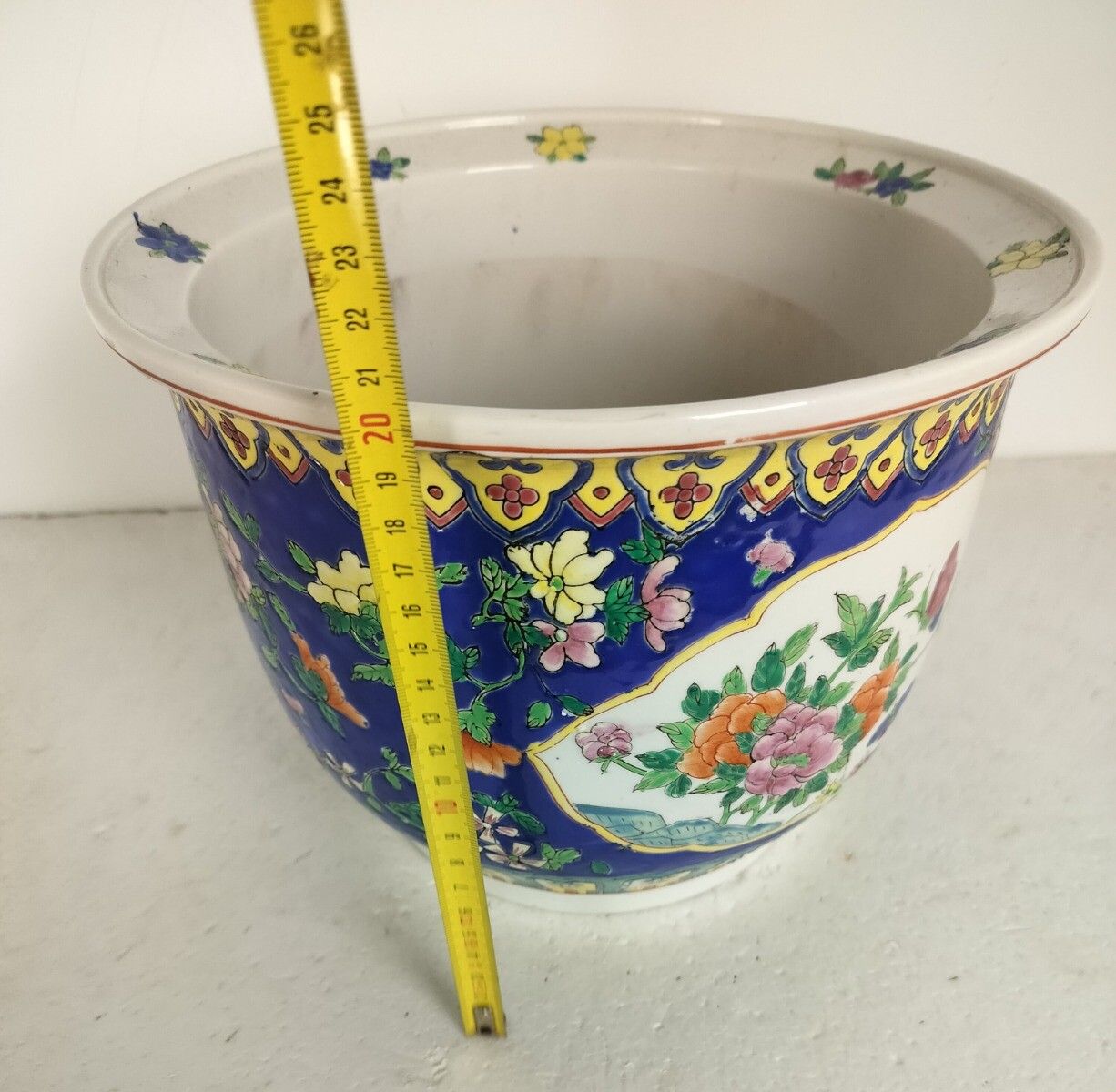 Chinese Porcelain Enamel Koi Fish Bowl Planter Vase Vintage Cachepot With Dish A photo vinterior