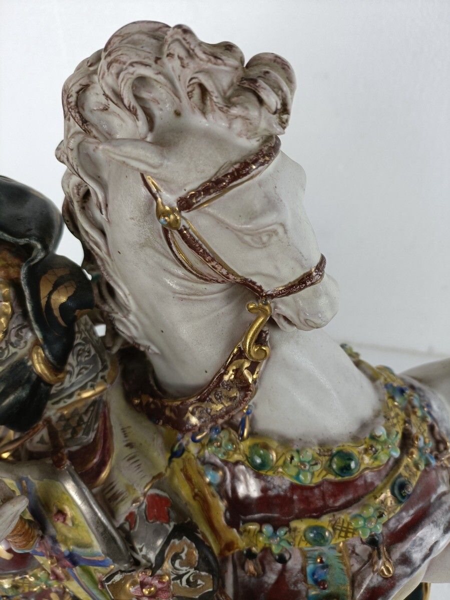 photo furniture Statue Figurine Patarino Italy Medieval Knight On Horseback Hand Painted Sculptu