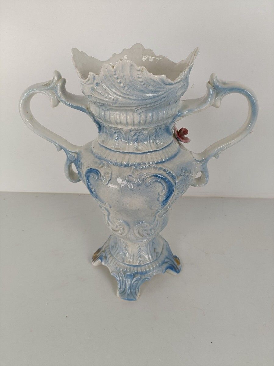 photo for sale Gorgeous Large Italian Vase Applied Flowers Capodimonte Style Italy Baroque