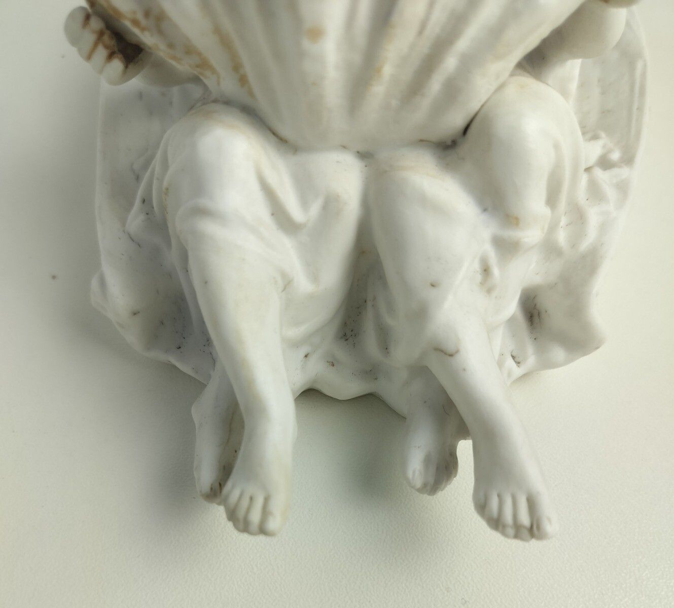 Gorgeous Holy Water Font Wall Hanging Vessel Porcelain Bisque  Angels Marked L & photo 162.0