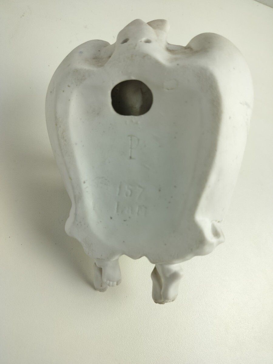 Art Gorgeous Holy Water Font Wall Hanging Vessel Porcelain Bisque  Angels Marked L & photo