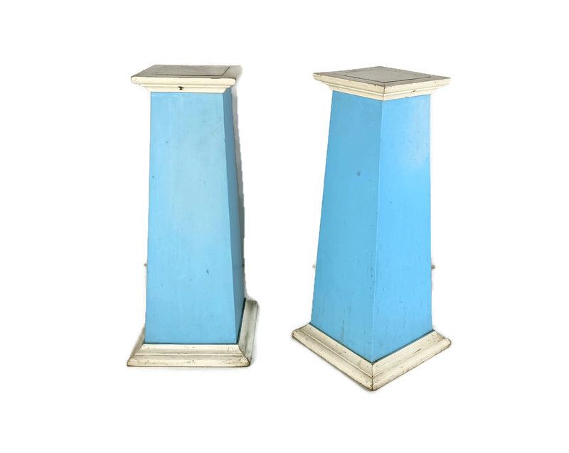 Couple Of Wooden Antique Pedestals Plant Stand Stands For Statues Painted  Babyb