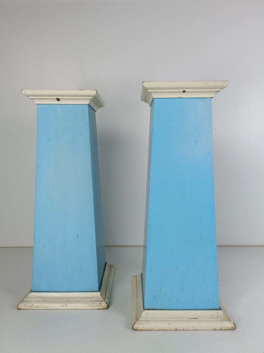 Couple Of Wooden Antique Pedestals Plant Stand Stands For Statues Painted  Babyb photo 687.0