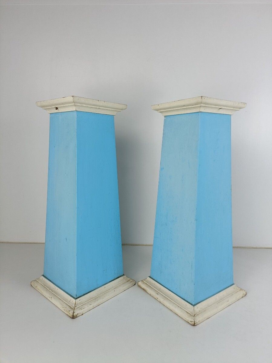 Couple Of Wooden Antique Pedestals Plant Stand Stands For Statues Painted  Babyb photo vinterior
