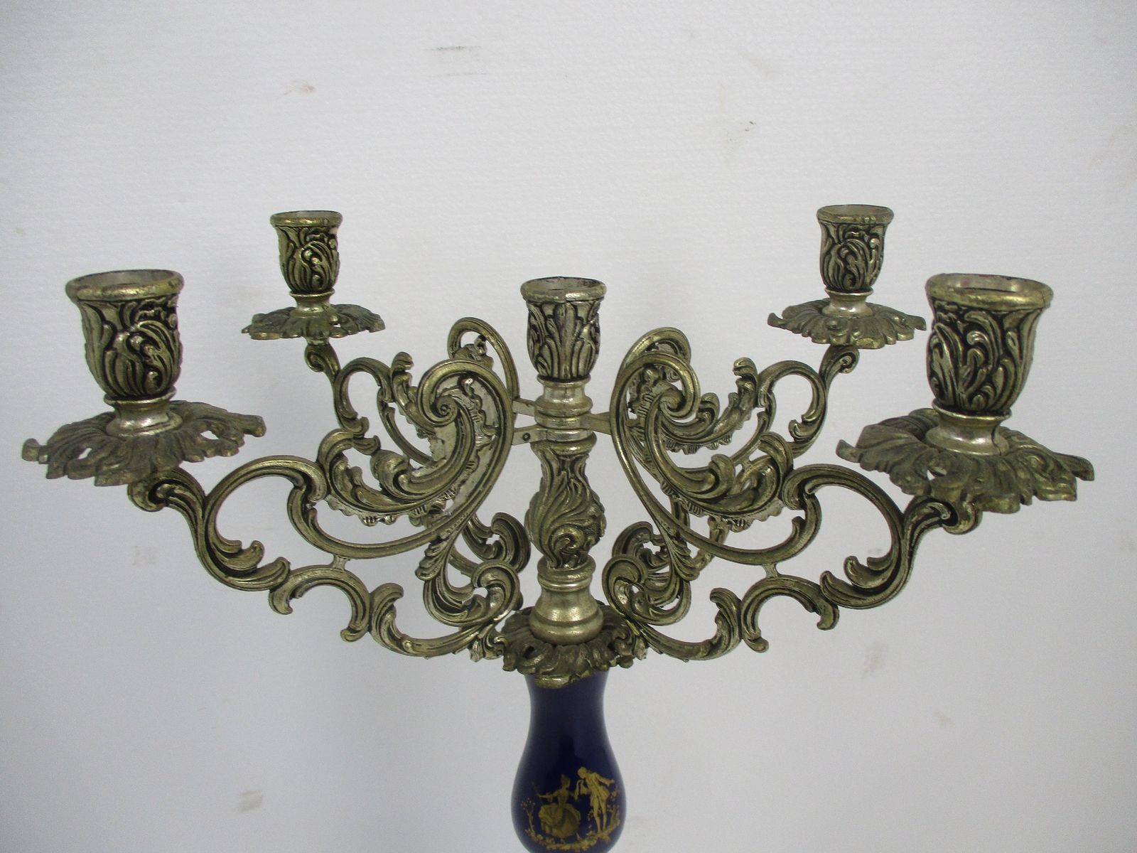 Large Candle Holder Candlestick Candelabra 5 Arm Spelter Limoges Style Blue Porc photo furniture