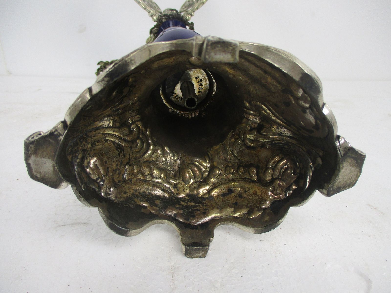 Large Candle Holder Candlestick Candelabra 5 Arm Spelter Limoges Style Blue Porc photo vintage