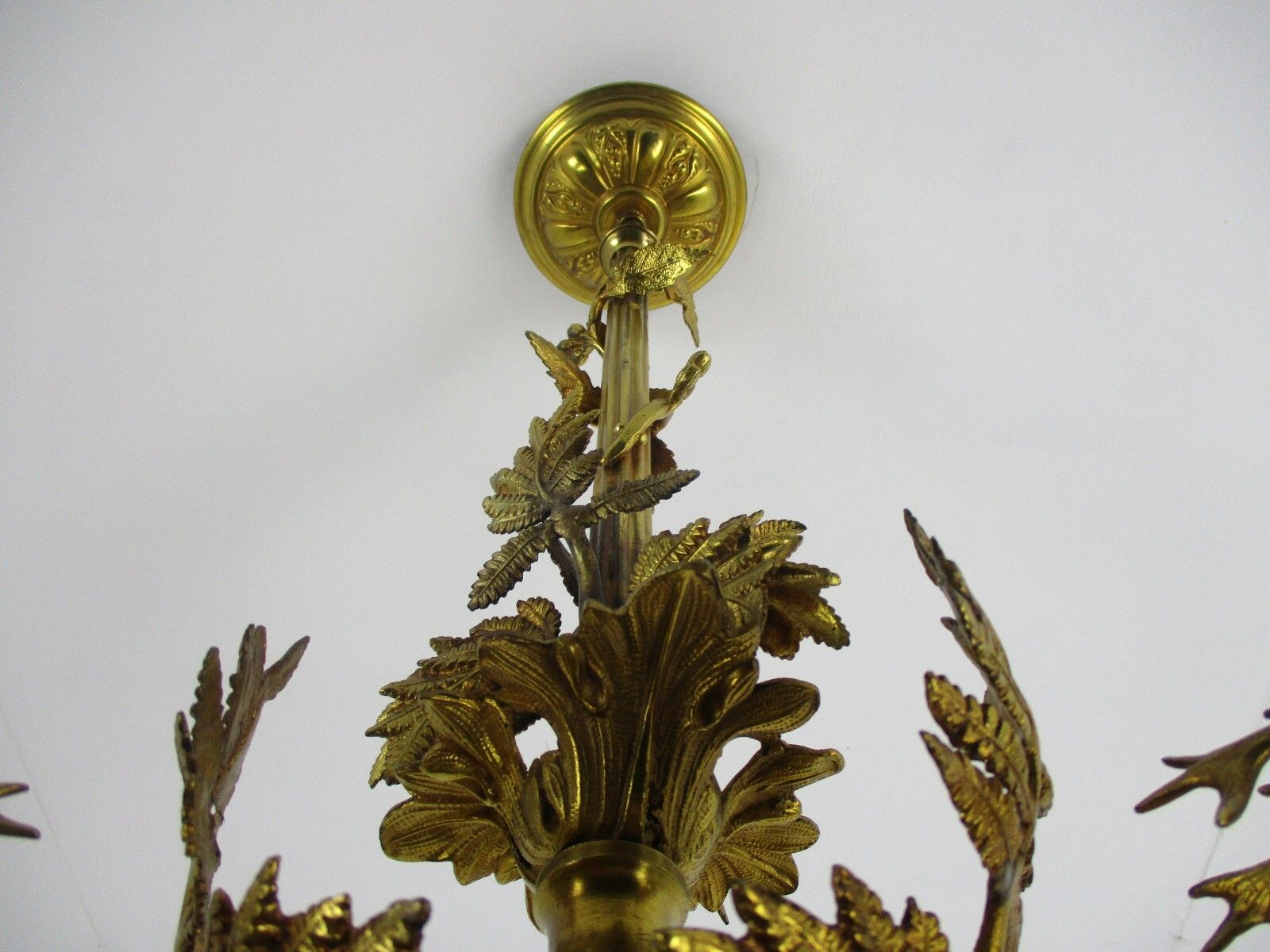 French Impressive Chandelier Bronze Doré 3 Lights Arm Ornate Deer Glass Shade photo vinterior