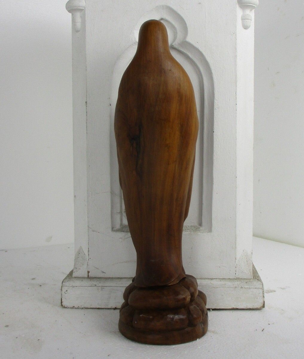 Hand Carved Wooden Statue Virgin Mary Our Lady Madonna Walnut Ornate photo vinterior