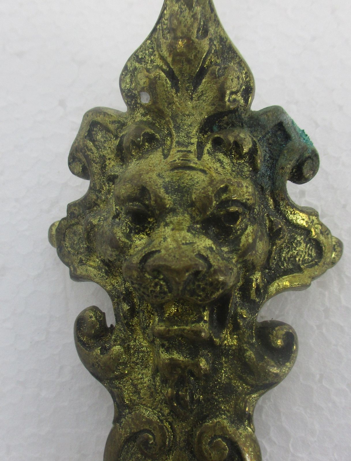 Pair Antique Brass Hooks Architectural Reclaimed Trims Moldings Furniture Lion H photo furniture