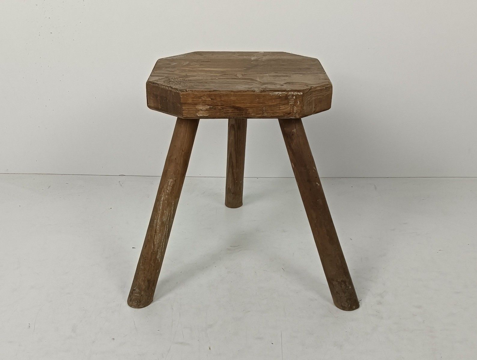 Antique Rustic Milking Stool Tripod Carved Wood Side Table Pedestal Plant Stand photo buy