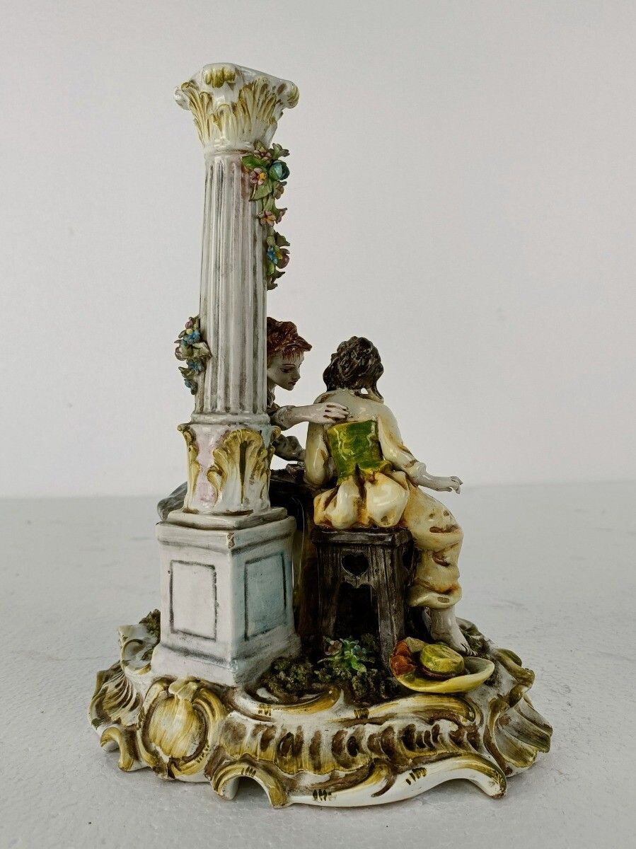Figurine Statue  Capodimonte  Courting Couple Playing Chess  Marked Exquisite VI photo Home Decor