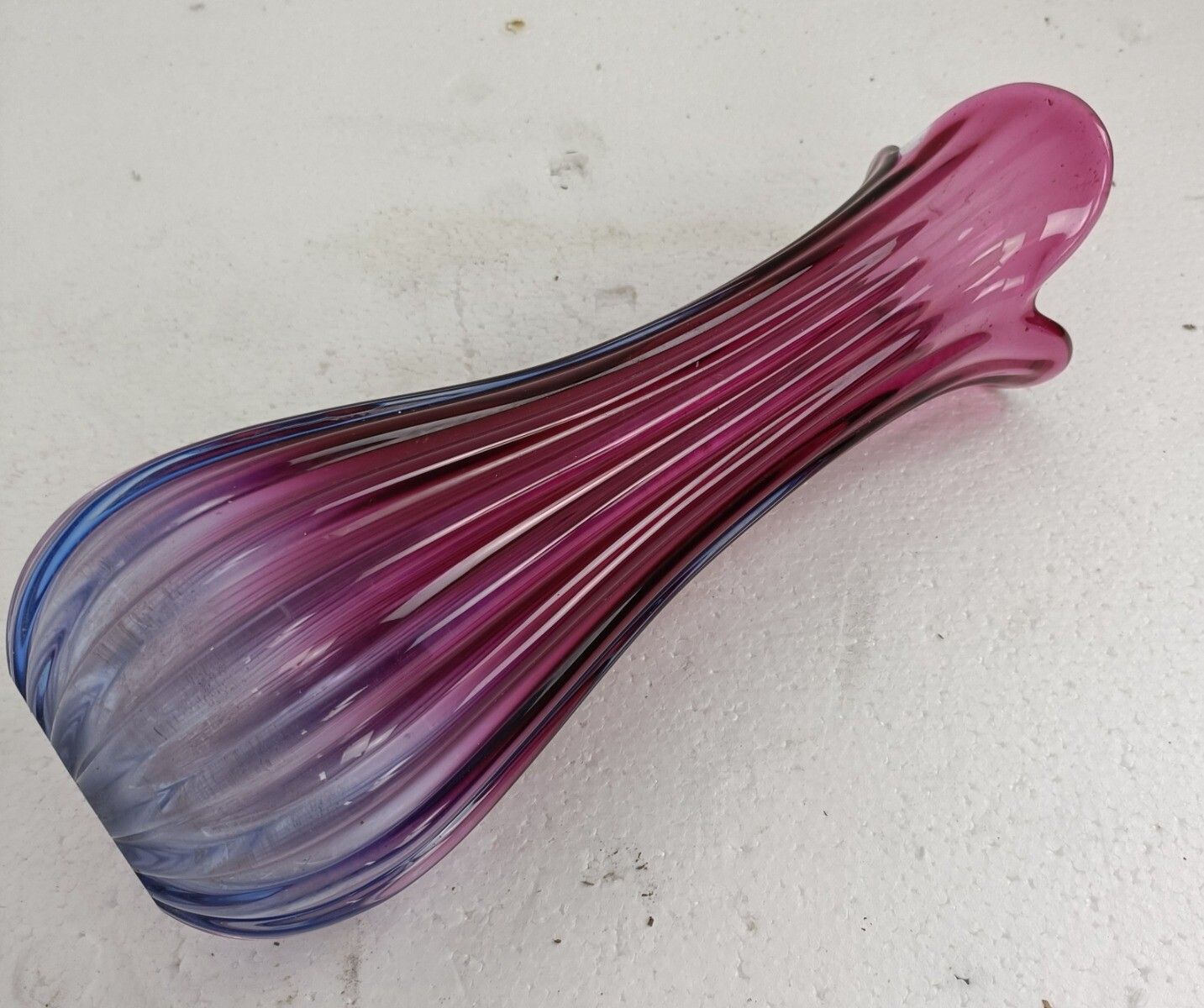 Italian Vintage Cranberry Blue Two Toned Art Glass Vase Murano Style Beautiful photo for sale