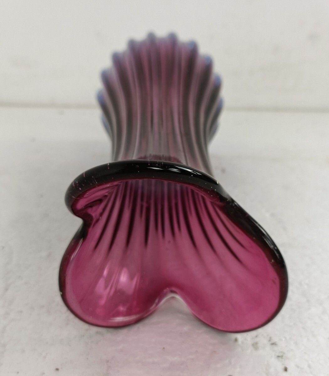 Italian Vintage Cranberry Blue Two Toned Art Glass Vase Murano Style Beautiful photo Home Decor