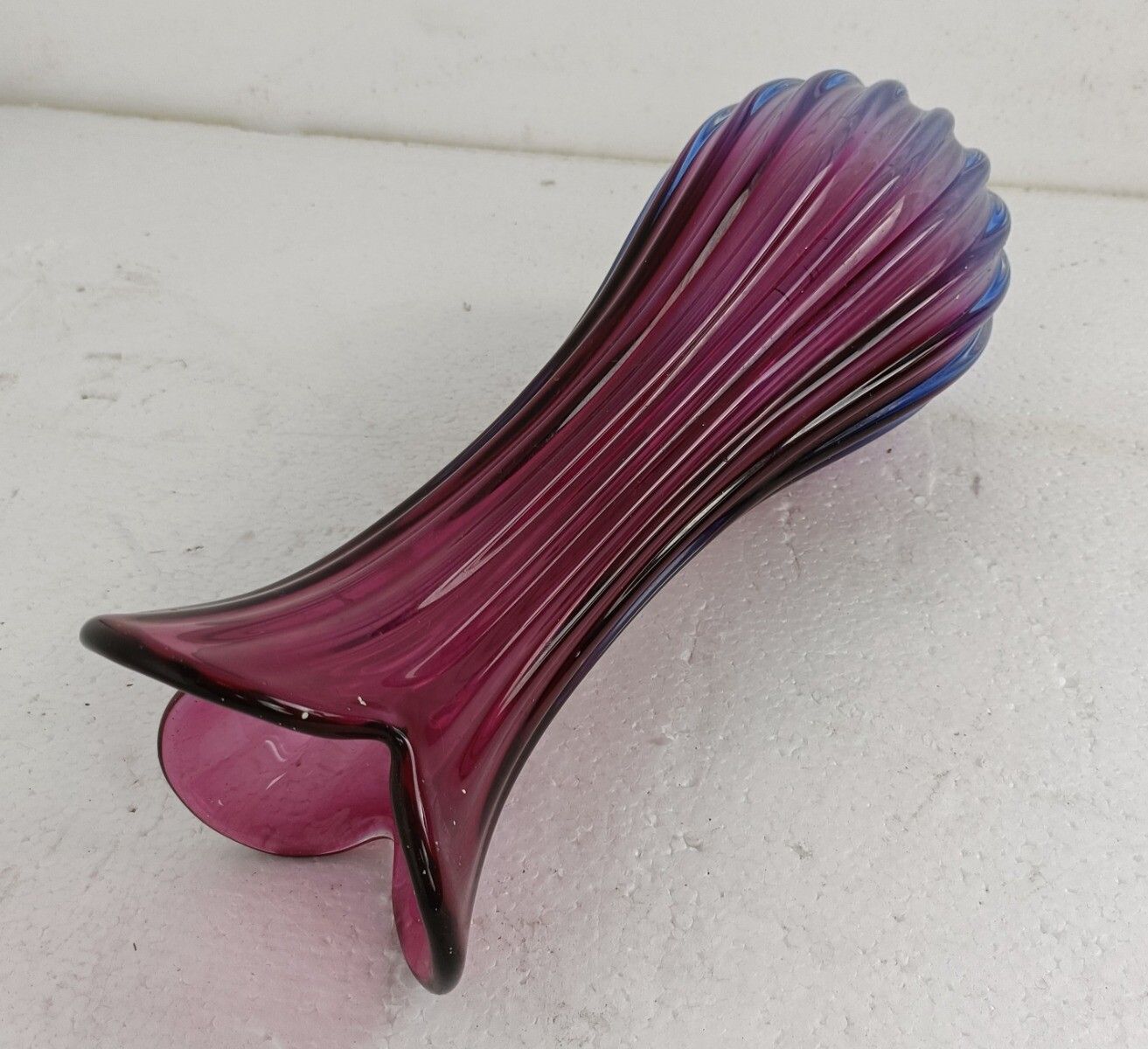 Italian Vintage Cranberry Blue Two Toned Art Glass Vase Murano Style Beautiful photo 105.0