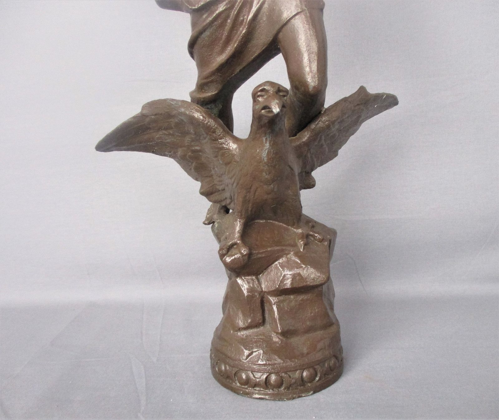 Sculpture Statue Spelter Woman Flying On Eagle Warrior Art Deco Figurine 21.25&Q photo for sale