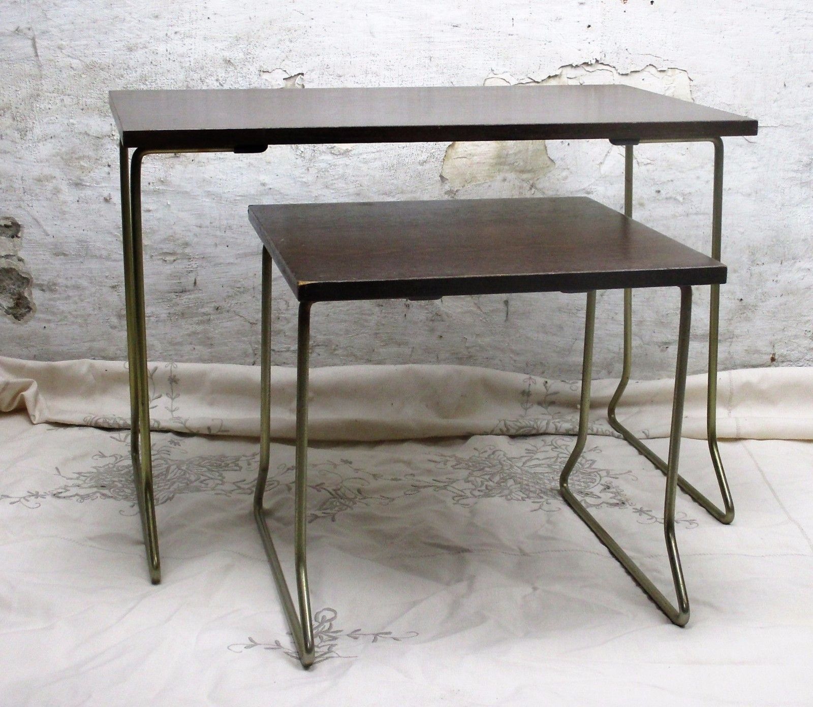 Vintage Wooden Nesting Side Tables Danish Modern Style Mid Century 2 Pieces photo Furniture