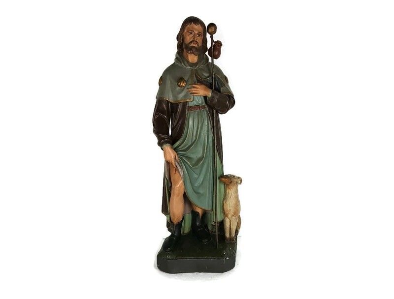 Large Statue Saint Roch Rocchus Rocco Plaster Patron Of Dogs Bachelors Collector