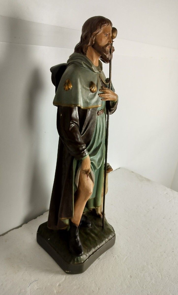 Large Statue Saint Roch Rocchus Rocco Plaster Patron Of Dogs Bachelors Collector photo Art