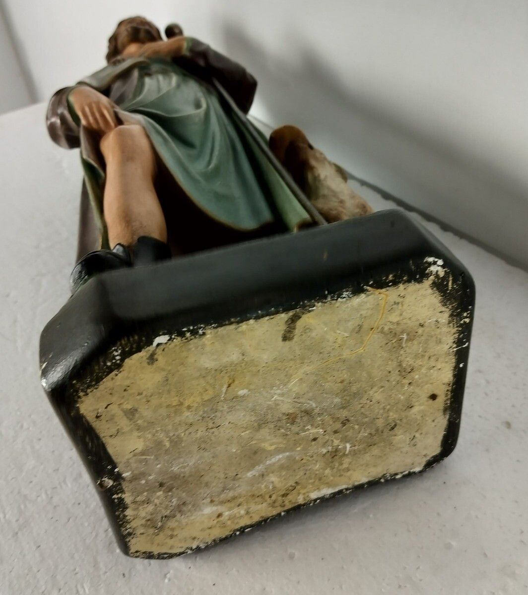 Art Large Statue Saint Roch Rocchus Rocco Plaster Patron Of Dogs Bachelors Collector photo