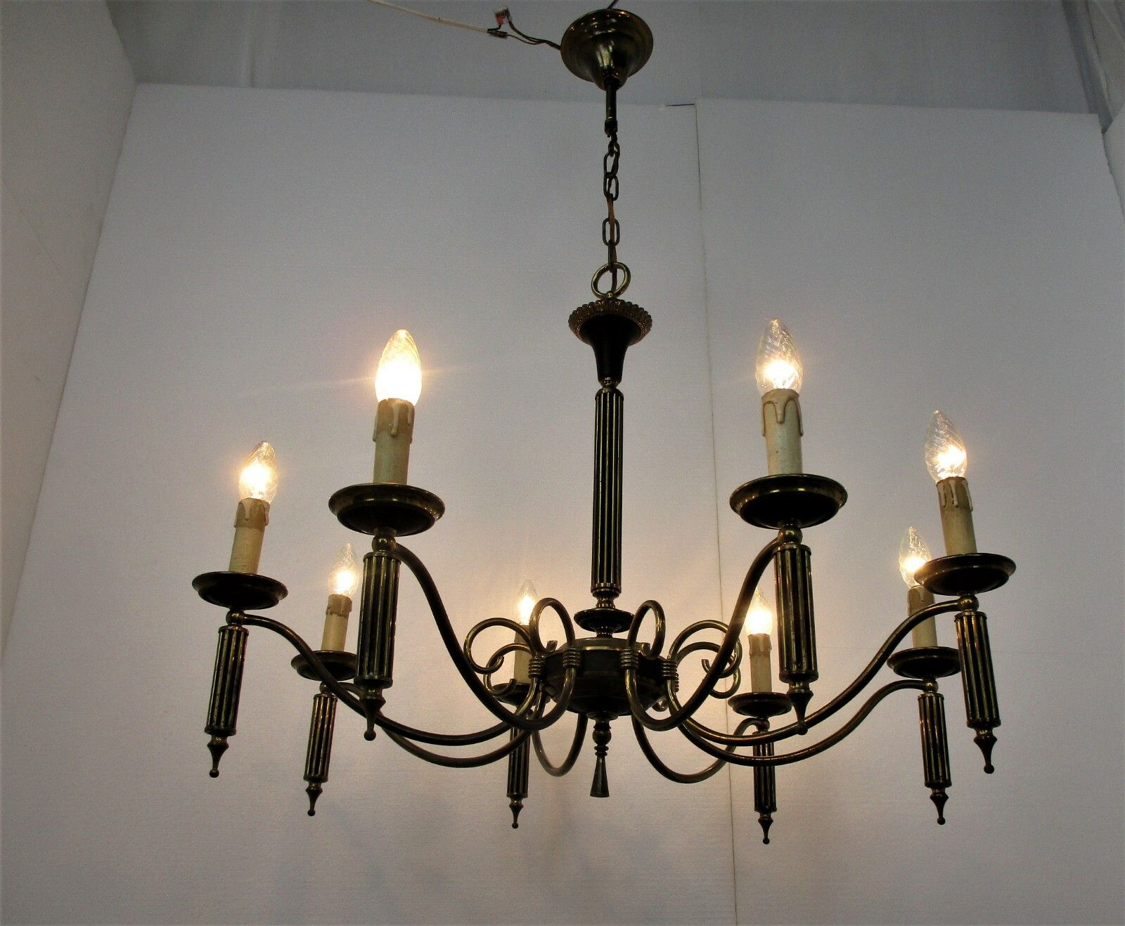 8 Arm Lights Pan Chandelier Revival French Empire Style Brass Ornate Antique photo vinterior