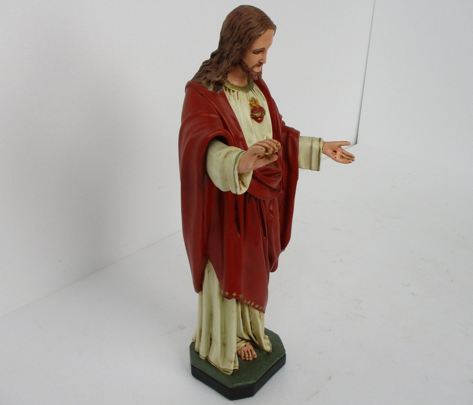 Antique Altar Statue Jesus Christ Savior Sacred Heart Neo Gothic 1900 Plaster 25 photo Art