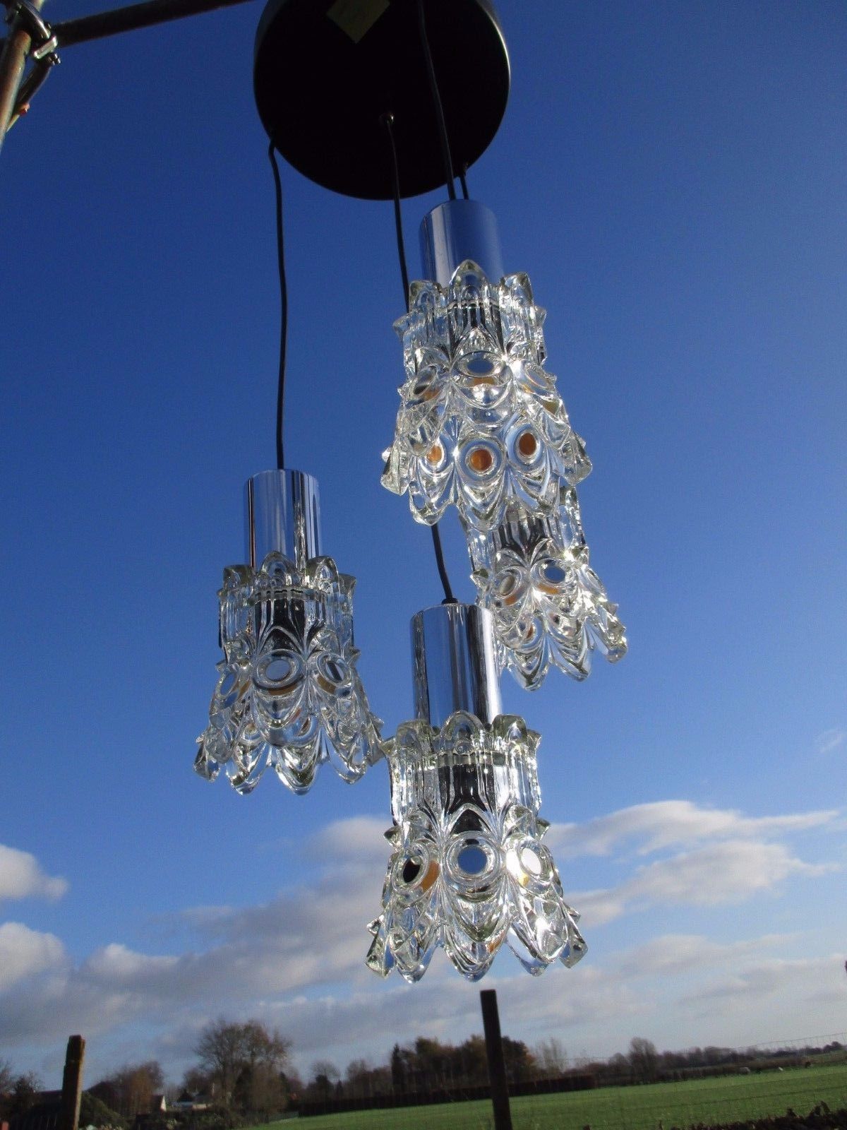 Raak Modern Mid Century Chandelier Crystal Chalice Shades Stunning Rare photo for sale