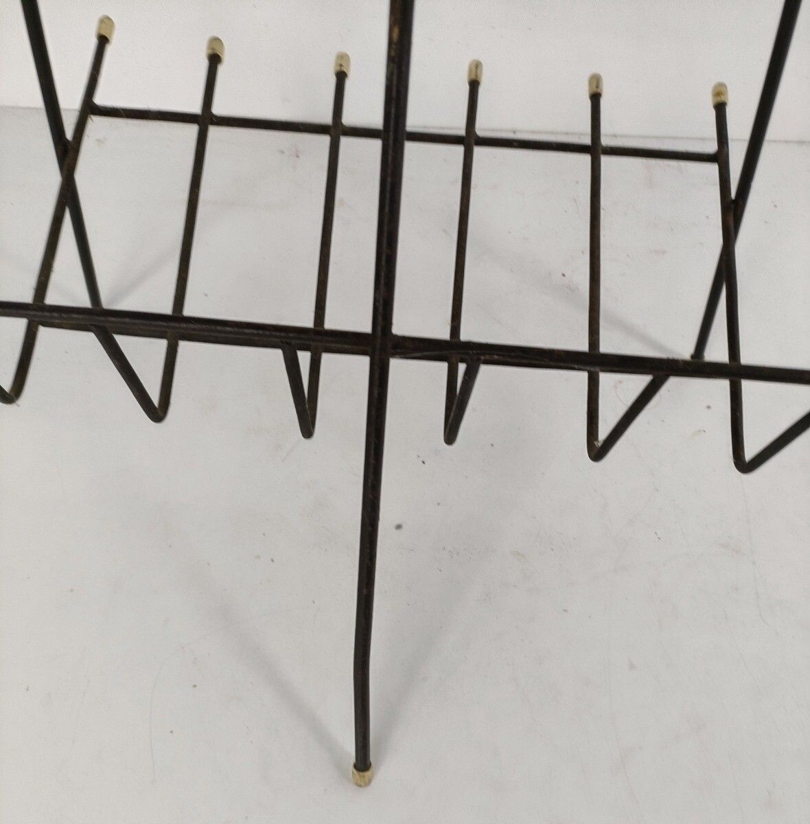 Funky Vintage Modernist Newspaper Basket Side Table Plant Stand Wrought Iron Ven photo vinterior