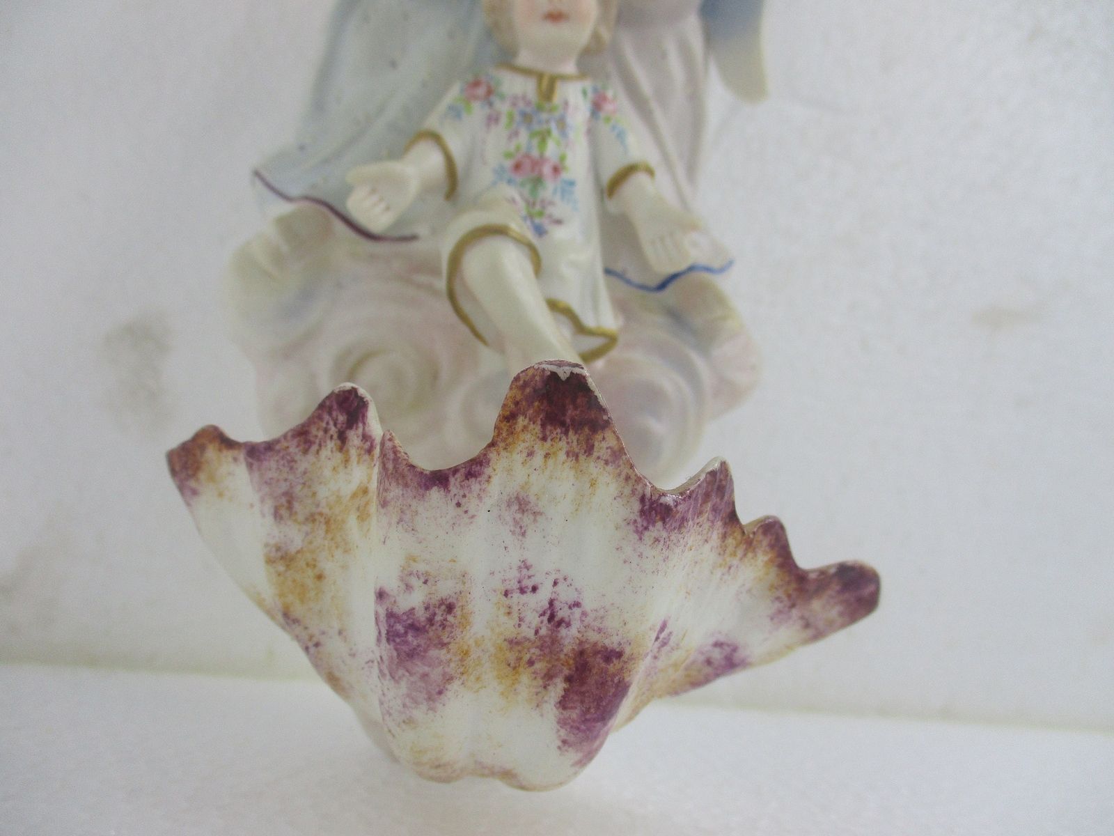 Stunning French Holy Water Font Vessel Infant Angels Flower Crown Bisque Htf photo 283.0
